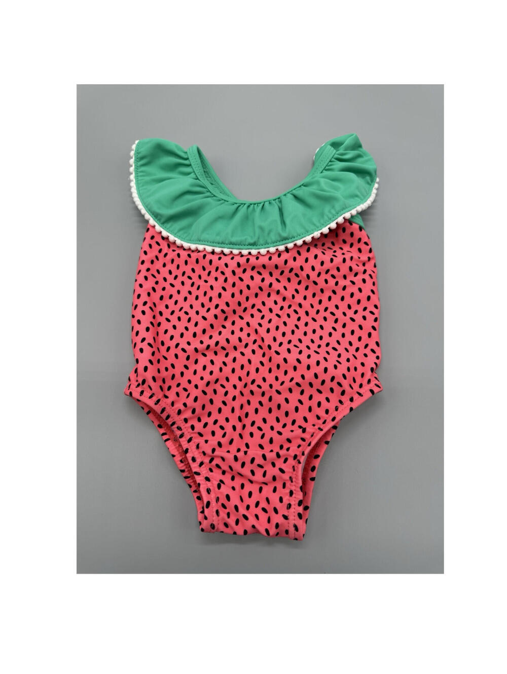 Girls Watermelon Print One Piece Swimsuit 3-6 Months Pink Green Ruffle Bow